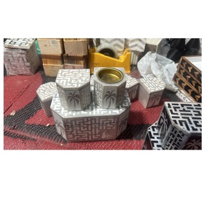 Brûleur de Bakhoor en bois de santal avec incrustation de nacre, Mubkhar, porte-encens hexagonal, diffuseur aromatique indien pour décoration religieuse - Product Image 2