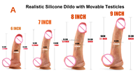 Dildo de Silicona Realista con Bolas Móviles, Textura Veteada Realista, Base con Fuerte Ventosa, BlueRabbit, Venta al por Mayor, Marca Privada