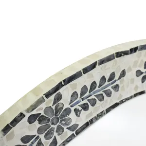 Luxury Round Mother Of Pearl Mirror Natural Shell Mosaic Frame <b>Decor</b> Art <b>Wall</b> Mirror With Dark <b>Leaf</b> And Flower Design - Product Image 4