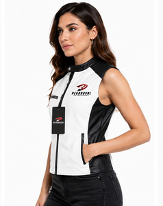 Chaleco de cuero elegante para mujer con forro suave, costuras duraderas, bolsillos prácticos y ajuste atemporal, ideal para montar a caballo, viajar y uso casual. - Product Image 2