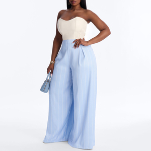 Women's Summer Elegant Party Palazzo Pants Elastic Waist Breathable Worsted Plain Dyed Solid Wide Leg Anti-Pilling Pants - Product Image 2