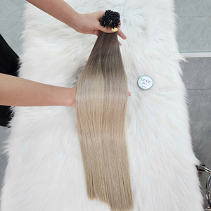 Extensions de cheveux humains GUGU I-Tip, ombré brun à blond, fusionnement sans couture, aspect naturel, cheveux vierges. - Product Image 5