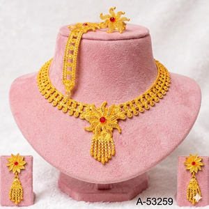 Indian Wedding Gold Plated Zinc Alloy Zircon Jewelry Set with Trendy Link Chain <b>Choker</b> Necklace Dangle Earrings Bracelet A-53259 - Product Image 1