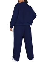 Plus Size Autumn Winter Women's 100% Cotton Eco-Friendly Breathable Fleece Two-Piece Full Solid Short Casual Suit