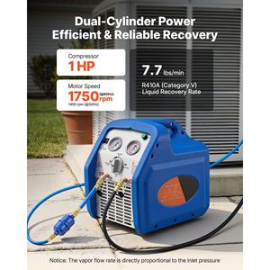 Machine de récupération de réfrigérant portable 1 HP 120V, unité de récupération de climatisation à double cylindre pour liquide et vapeur, 1750 tr/min - Product Image 3
