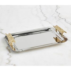 Plateau de service carré moderne en aluminium à 2 niveaux, finition argentée, présentoir à desserts en métal, plateau de présentation alimentaire pour hôtel, restaurant, buffet - Product Image 2