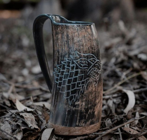 ฮอร์นแก้วไวกิ้งทำด้วยมือเขาควายธรรมชาติแท้พร้อมขอบทองเหลืองตกแต่งด้วยมือทำด้วยมือทำจากแก้วแท้สินค้าอินเดีย - Product Image 1