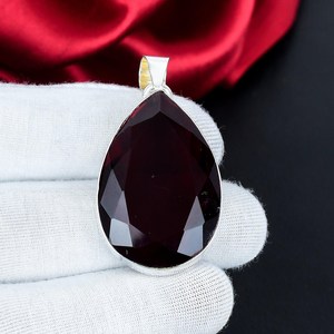 Pendentif en grenat rouge, argent sterling 925, taille poire, bijoux faits à la main, cadeau pour femme - Product Image 4