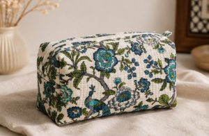 Bolsa de Maquillaje Multifuncional Acolchada de Algodón con Estampado Floral de Pavo Real, Bolsa de Cosméticos con Estampado Indio, Organizador de Artículos de Aseo para Viaje, Bolsa Hecha a Mano - Product Image 4
