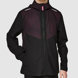 Nouvelle arrivée, veste coupe-vent noire à capuche pour homme, imprimé géométrique, fermeture éclair intégrale, vêtements de sport, vêtements d'extérieur pour l'automne - Product Image 2