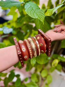 Handcrafted Brass Bangles <b>Stack</b> 7 PCS Kada Set Ethnic Fashion Women's Accessory Handmade Bulk Product Bezel Setting - Product Image 1