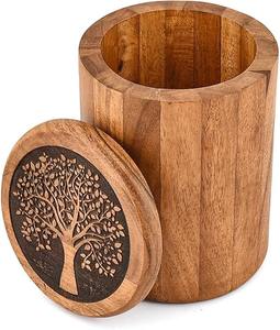 Utensilios de Cocina, Recipientes para Almacenamiento de Alimentos, Tarro de Sal y Pimienta de Madera de Mango con Tapa, del Fabricante en India - Product Image 1