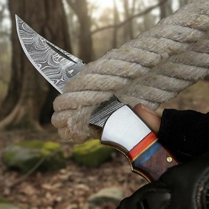 Couteau pliant de camping en acier Damas fait main UA Supplies, lame à pointe clip, manche en bois, mécanisme d'ouverture coulissant, couteau de poche EDC - Product Image 3