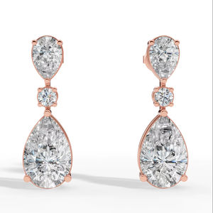 Elegantes Pendientes Colgantes de Doble Encanto con Combinación de Piedras Redondas y en Forma de Pera, Oro de 10K, Joyería Fina de Lujo, Proveedor Mayorista - Product Image 1