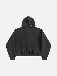 เสื้อฮู้ดดี้ผู้ชาย ผ้าฝ้ายฟลีซหนานุ่ม ทรงครอป แต่งลายดาวประดับเพชร ซิปหน้า สไตล์วินเทจ ล้างสีแบบแอซิดวอช ทรงโอเวอร์ไซส์ สตรีทแวร์ - Product Image 4