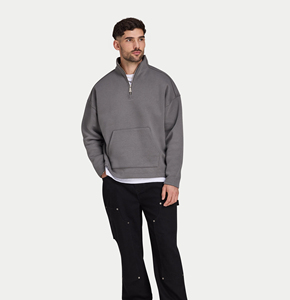 Custom Quarter Zip <b>Pullover</b> <b>Men</b> Stretch Performance Blank Crew neck Oversize Sweat Shirts Black <b>Men</b> Sweatshirt - Product Image 3