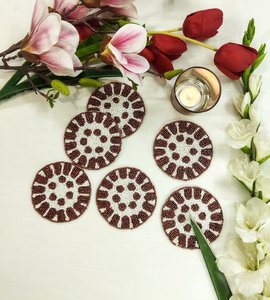 Handmade Beaded Flower Coaster Set Of 6 Reusable Bar Mats Classic <b>Drinkware</b> <b>Accessories</b> For Home Use - Product Image 4