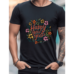 2025 elegante t-shirt da uomo in cotone per tutte le stagioni comoda a maniche corte per il nuovo anno - Product Image 4