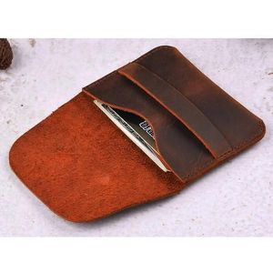 Minimalist Genuine Leather Business <b>Card</b> Holder 4 Inch Zipper Closure Laser Printed Credit <b>Card</b> <b>Wallet</b> Brown - Product Image 1