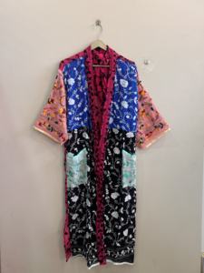 Robe kimono en viscose georgette colorée assortie pour femmes, veste longue brodée à la main style Phulkari - Product Image 2