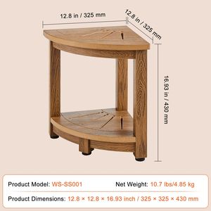 Water Resistant <b>Corner</b> Shower Bench 16.5\" Height 12.8\" Radius 350 LBS <b>Storage</b> Shelf Faux Wood Grain Bathroom Shelves - Product Image 4