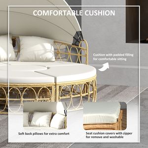 Set di Mobili da Giardino con Lettino Rotondo da Esterno, Tettoia Retrattile e Divano Sezionale in Rattan PE con Cuscini - Product Image 6