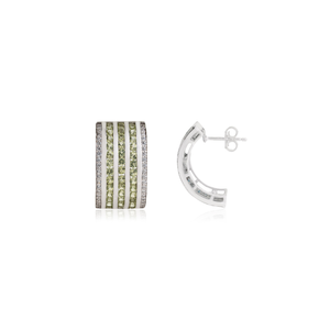 Trendy 925 Sterling Silver Vertical Stripes Natural Peridot August Birthstone Half Hoop <b>Fine</b> <b>Earrings</b> For Women's - Product Image 3