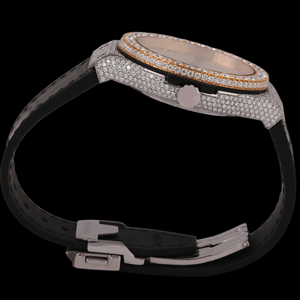 Nouvelle collection de montres élégantes pour homme, avec bracelet en cuir noir orné de moissanite ronde, mouvement à quartz en or blanc luxueux, idéales pour les soirées. - Product Image 5