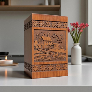 Handcrafted Wooden Urn with village River scene - Memorial Ashes urn Memorial Keepsake by AYAANS - Product Image 3