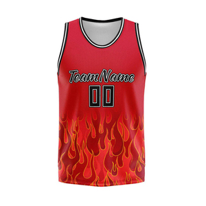 Custom Red Flame Basketball Jersey Sleeveless V-neck Moisture Wicking Unisex Adult Sublimated Print Team Name 00 - Product Image 3