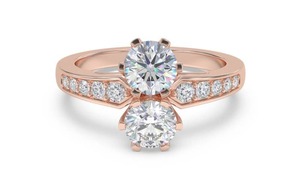 Two Stone Round Brilliant Cut Lab Grown Diamond Vintage Engagement Wedding Anniversary Gift Shoulder Set <b>Ring</b> 0.65 Ct - Product Image 3