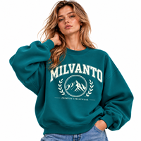 Kaos Sweatshirt Wanita Terbaru Teal, Custom, 450 GSM, Bahan Fleece Katun Tebal, Grafis, Premium, Oversize, Drop Shoulder
