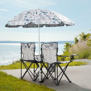Sedia da Spiaggia Pieghevole a 2 Posti con Ombrellone Rimovibile, Design a Palma di Cocco, Resistente e Leggera per Uso Esterno - Product Image 3