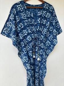 Nuevo Kaftán con Estampado Animal, Cuello en V, Cierre con Cordón, Corte Evase, de Algodón Suave Indio, con Encaje, Largo Completo, para Playa, para Mujer - Product Image 5