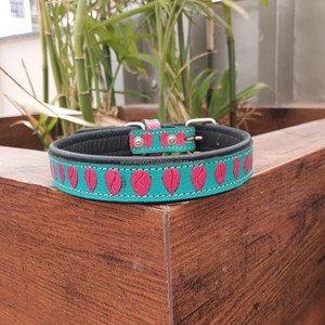 Collier de chien de Style occidental en cuir repoussé turquoise 100% collier rembourré en cuir véritable colliers de chien en cuir de haute qualité de qualité supérieure - Product Image 2