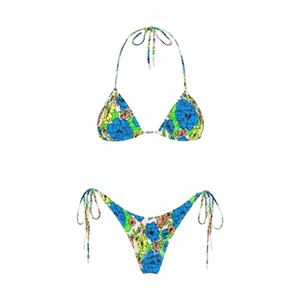 Conjunto de bikini de cuello alto para mujer, traje de baño de dos piezas, top acolchado, parte inferior con lazo ajustable, para piscina o vacaciones de verano - Product Image 1