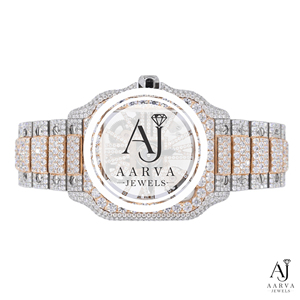 Montre analogique à quartz en acier inoxydable avec incrustation de diamants et cristal saphir, bracelet bicolore de 18 mm, cadran rond pour femme, bijou de soirée - Product Image 5