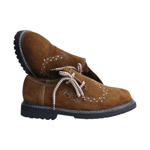 Proveedor Mayorista de Zapatos Oxford de Gamuza Marrón para Hombre con Cordones, Puntera Bordada y Suela de Goma Gruesa, Estilo Folclórico - Product Image 1