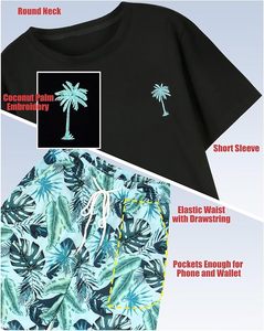 Tenues d'été pour hommes en 2 pièces, tenue de vacances à la plage, ensemble t-shirt et short imprimé noix de coco hawaïen - Product Image 4
