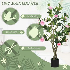 Set di 2 Fiori di Camelia Realistici in Vaso, 99 cm, Rosa, Piante Artificiali Decorative per l'Autunno, Arredamento Interno - Product Image 6