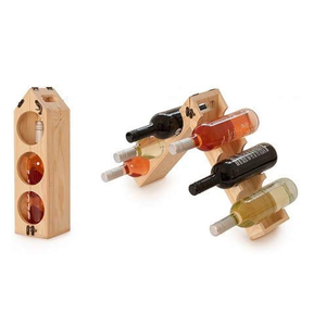 Porte-bouteilles à vin en bois, porte-bouteilles à vin moderne en bois d'acacia, porte-bouteilles géométrique pour 8 bouteilles, prix de gros - Product Image 4