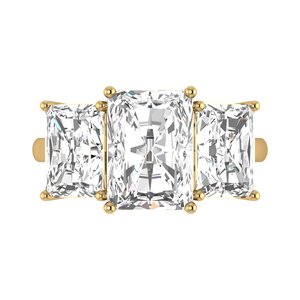 Bague à trois diamants en or 18 carats, diamant de laboratoire 2,00 carats, couleur F, clarté VS1, taille émeraude, fabricant de bijoux en diamant - Product Image 1