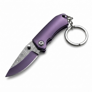 Couteau porte-clés artisanal de Damas, mini couteau pliant léger, lame de poche, style artisanal, outil utilitaire d'extérieur - Product Image 2