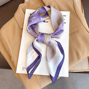 Purple Luxury Floral Print 70cm Silk Square Scarf Women Soft <b>Satin</b> Hairband Hands Bag Ribbons Foulard Neckerchief <b>Headband</b> Hijab - Product Image 1