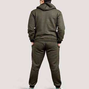 <b>Men's</b> Olive <b>Green</b> Hooded Tracksuit Full Zipper Casual Regular Fit Cotton Autumn Wear With Side Pockets - Product Image 4