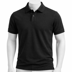 เสื้อโปโลผู้ชายสีดำล้วน แขนสั้น ผ้าปิเก้ คอตตอน ระบายอากาศได้ดี สวมใส่สบาย เหมาะสำหรับกอล์ฟ ชุดยูนิฟอร์ม เสื้อโปโลพื้นฐาน ขายส่ง - Product Image 1