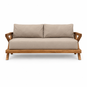 Modern Solid Teak <b>Wood</b> 2 Seater <b>Sofa</b> Upholstered Cushions <b>Sofa</b> Bed <b>Frame</b> Lounge Loveseat Apartment Living Room Hotel Furniture - Product Image 3