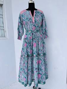 Trendy Indian Block Print Women's Girls' Pure Cotton Maxi Dress Casual Summer Evening Party Long Midi Bulk Natural Pattern Hot! - Product Image 5