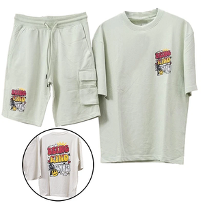 Mens Summer Sporty 100% Cotton Velour Short Sleeve T-Shirts and Shorts Sweatsuit 2-Piece <b>Set</b> - Product Image 2