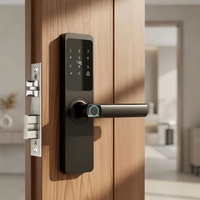Serrure de porte intelligente Tuya avec empreinte digitale biométrique, écran tactile WiFi, noir mat, pour porte en bois PST-A1-TY